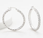 Silver Style 1-1/2" Wheat Hoop Earrings Sterling Silver Rhodium Plated